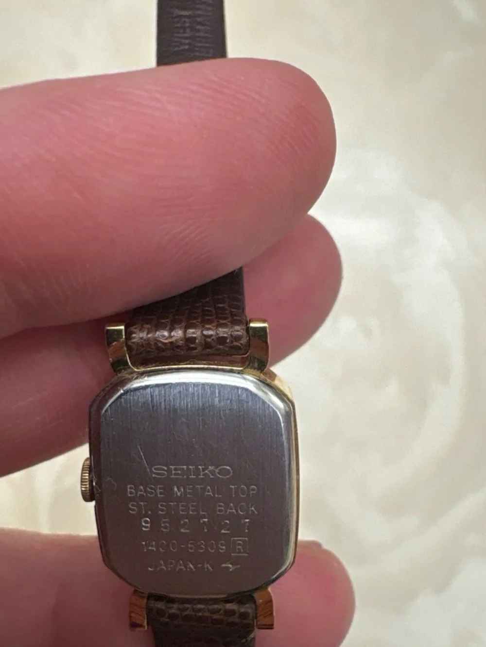 Seiko Black Dial Gold-Tone Case with Brown Leather Strap